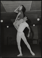Five images of Vassili Sulich rehearsing with partners in a dance studio: photographic print