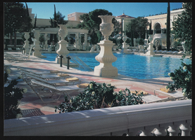 View of one of the six pool courtyards at the Bellagio Hotel and Casino: postcard