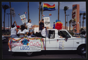 Latinos Unidos Contra EL SIDA float in the Gay Pride parade, image 004: photographic print