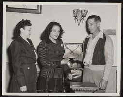 Reba McKinster, Beda Cornwall, and William H. Kelsey (identified from left to right): photographic print