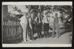 Albert S. Henderson, Frank Henderson, John Henderson, Leland Henderson, and James Henderson identified from left to right: photographic print