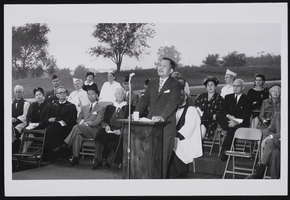 Dr. Mong-Ping Lee speaking at the placing of the Veteran's Memorial Wreath ceremony at the Memory Garden Memorial Park in Brea, California: photographic print