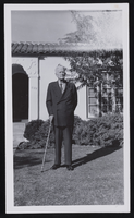 Dr. Francis W. Russell, age 95, in front of his home in Palo Alto, California: photographic print