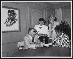 Nevada Governor Grant Sawyer, Verlia Davis, and Alice Key (identified from left to right): photographic print