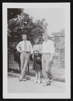 Hazel Denton in center with her two sons posed in front of fence at the Washington Zoo: photographic print
