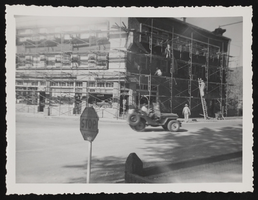 City street in foreground with Cornelius Hotel under construction, Caliente, Nevada: photographic prints
