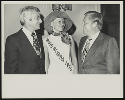 United States Representative James David Santini and Howard Cannon with "Miss Nevada" Sherri Lowe: photographic print