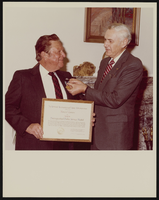 Jim Beggs, National Aeronautics and Space Administration (NASA), presents Distinguished Public Service Medal to Howard Cannon: photographic print