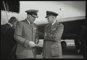 Howard Cannon and others in front of an airplane at Air Force Ballistic Missile Headquarters: photographic print