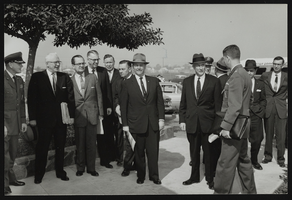 Howard Cannon and others in front of an airplane at Air Force Ballistic Missile Headquarters: photographic print