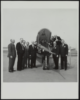 Howard Cannon and others examining an X-15 aircraft at Air Force Ballistic Missile Headquarters: photographic print