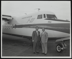 Senators Stephen Young and Howard Cannon inspect an F-27 Fairchild aircraft at the World Congress of Flight, Las Vegas, Nevada: photographic print