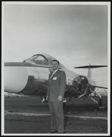 Howard Cannon looking over the United States Air Force's supersonic interceptor, the F-104 Star Fighter, in the exhibit area of the World Congress of Flight, Las Vegas, Nevada: photographic print
