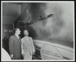 Senators Stephen Young and Howard Cannon inspect supersonic interceptor exhibit displays at the World Congress of Flight, Las Vegas, Nevada: photographic print