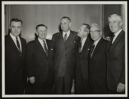 Representative Walter Baking, Howard Cannon, Vice-President Lyndon B. Johnson, Senator Alan Bible, Senator George Aiken, and Senator Leverett at the Nevada Inaugural Reception: photographic print