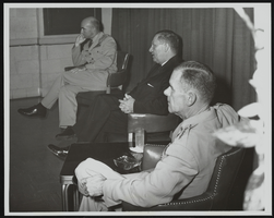 Howard Cannon meets the press following an address to United States Air Force officers graduating from Air University's Command and Staff College Reserve Officer Orientation Course, Maxwell Air Force Base, Alabama: photographic print