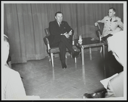 Howard Cannon meets the press following an address to United States Air Force officers graduating from Air University's Command and Staff College Reserve Officer Orientation Course, Maxwell Air Force Base, Alabama: photographic print