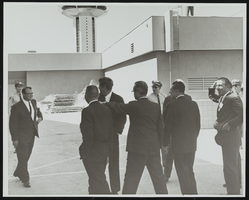 President John F. Kennedy's visit to Las Vegas, Nevada with Joe Foley, Governor Grant Sawyer, and Senators Alan Bible and Howard Cannon: photographic print