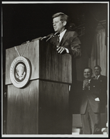 President John F. Kennedy's visit to Las Vegas, Nevada with Howard Cannon in the background: photographic print