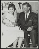 Howard Cannon in a campaign shot with unidentified mother and baby: photographic print