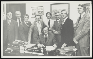 Howard Cannon, seated, is shown with Senator Paul Laxalt, Congressmen James Santini, and others: photographic print