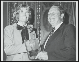 Howard Cannon presents an award for bravery to Judy Morse from the Aero Club of Washington, D.C.: photographic print