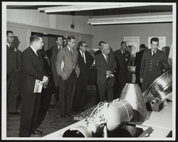 Senatorial committee receives briefing on new applications of rocket propulsion by First Lieutenant Donald Mitchell: photographic print