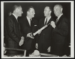 Howard Cannon discusses the United States Space Program with astronauts Gus Grissom, Alan Shepard, and John Glenn: photographic print