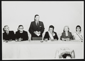 Las Vegas Mayor Oran Gragson, Reverend T. Jarrett, Howard Cannon, President of American War Mothers Helen Klenepter, Olivia Lamborn, and Dorothy Booth: photographic print
