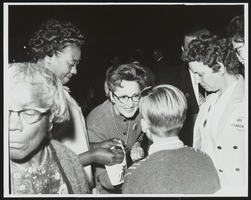 United States Senatorial Campaign with Dorothy Cannon greeting constituents at a political gathering: photographic print