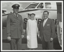 Howard Cannon posed with a United States Air Force personnel and an unidentified woman at Kingsley Field, Klamath Falls, Oregon: photographic print