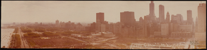 View of Pope John Paul II's mass with textual overlay, Chicago, Illinois: panoramic photograph