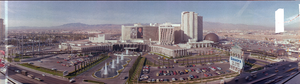 Frank Sinatra's anniversary banner hanging at Caesars Palace, Las Vegas, Nevada: panoramic photograph