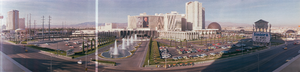 Frank Sinatra's anniversary banner hanging at Caesars Palace, Las Vegas, Nevada: panoramic photograph