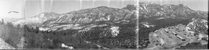 Lee Canyon in winter, black-and-white, Las Vegas, Nevada: panoramic photograph