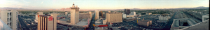 View of Fremont Street from roof of the Plaza Hotel &amp; Casino taken for city's Diamond Jubilee, Las Vegas, Nevada: panoramic photograph