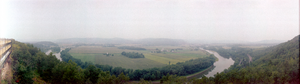 View of Chemung River and Pennsylvania from O'Briens rest area on the New York-Pennsylvania border: panoramic photograph