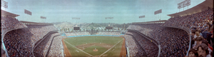 Dodgers vs. Yankees World Series baseball game at Dodger Stadium, Los Angeles, California: panoramic photograph