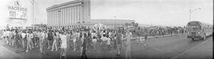 3rd Annual Sun marathon race starting line in front of the Hacienda, black-and-white, Las Vegas, Nevada: panoramic photograph