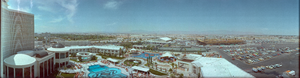 Caesars Palace pool, tennis, and pavilion areas, Las Vegas, Nevada: panoramic photograph