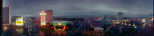 MGM Grand, Dunes, Caesars Palace, and Flamingo Hotel looking southeast to northeast, Las Vegas, Nevada: panoramic photograph