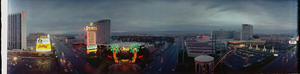 MGM Grand, Dunes, Caesars Palace, and Flamingo Hotel looking southeast to northeast, Las Vegas, Nevada: panoramic photograph
