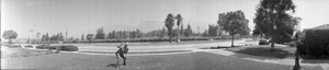 Paluzzi family home front yard, black-and-white, Las Vegas, Nevada: panoramic photograph