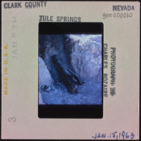 Photographic slide of a log, Tule Springs, Nevada, January 1963