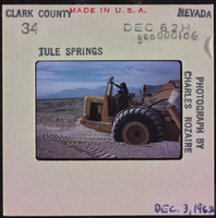 Photographic slide of a bulldozer at Tule Springs, Nevada, December 3, 1962
