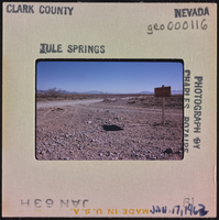Photographic slide of a sign at Tule Springs, Nevada, January 17, 1963