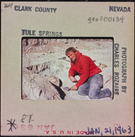 Photographic slide of a man at Tule Springs, Nevada, January 21, 1963