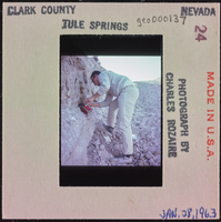 Photographic slide of a man at Tule Springs, Nevada, January 28, 1963