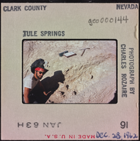 Photographic slide of a man at Tule Springs, Nevada, January 27, 1963