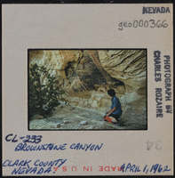 Photographic slide of petroglyphs at Brownstone Canyon, Clark County, Nevada, April 1, 1962